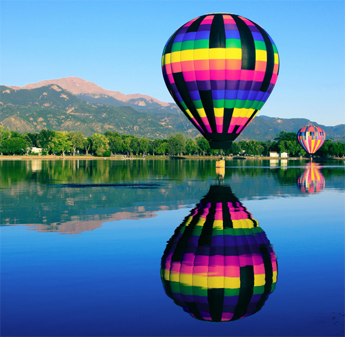 Pikes Peak Reflections of the Colorado Balloon Classic on Prospect Lake, Memorial Park