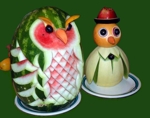 Yummy Owl and Penguin on Fruits