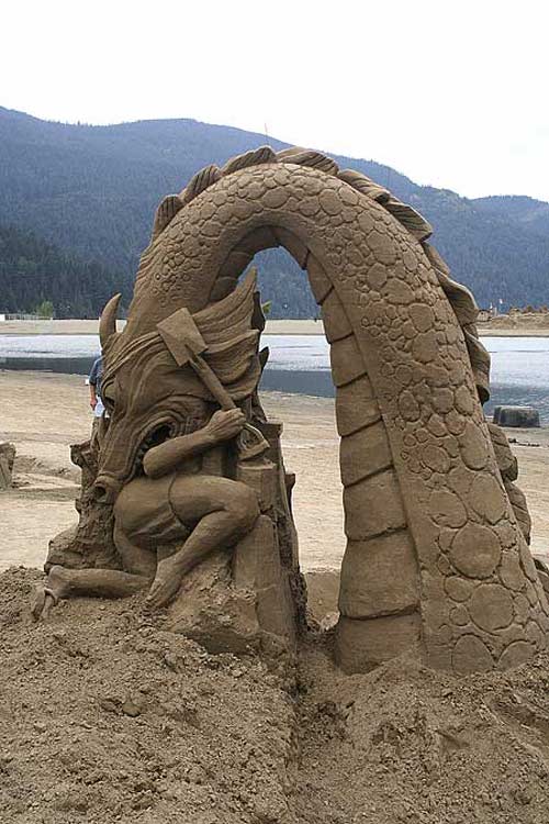 Very Realistic Dragon and Man on Sand