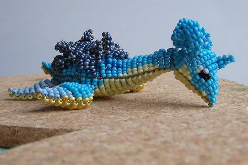 Expressive Blue Turtle Bead Art