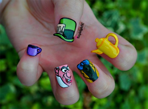 mad hatter alice wonderland nail art