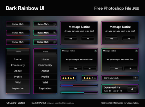 Dark Rainbow UI: Free PSD