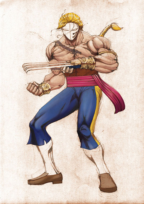 Vega from Street Fighter franchise, acrylics over ink, timelapse