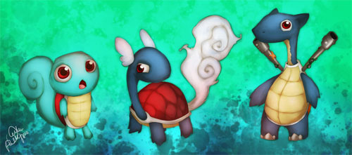 Squirtle, Wartortle, Blastoise