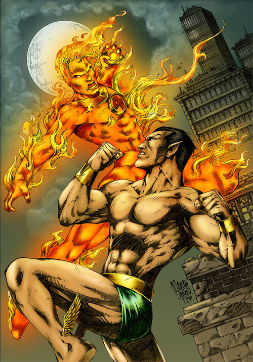 Namor vs Human Torch colored