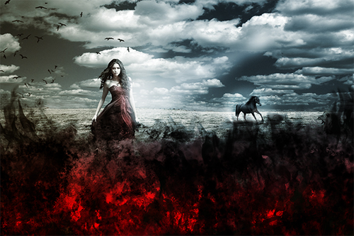 CREATE AN ARTISTIC PHOTO MANIPULATION OF A GIRL IN A RED FIELD