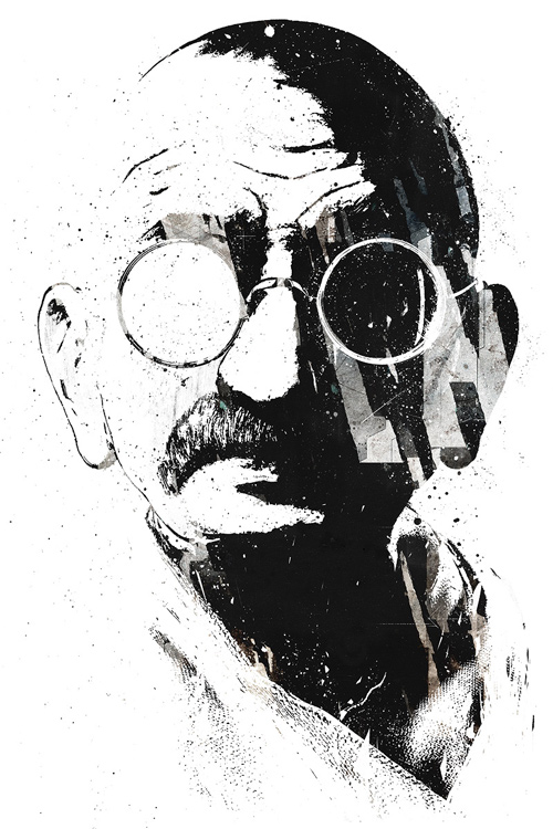 gandhi artwork picture illustration black and white portrait