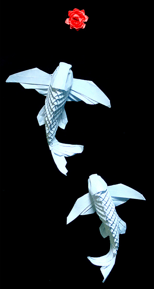 Koi fish flying origami artwork paper design