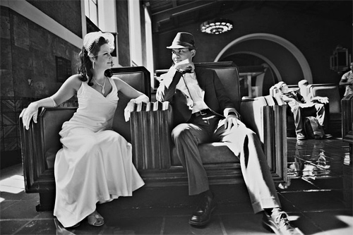 Vintage black and white couple engagement photography