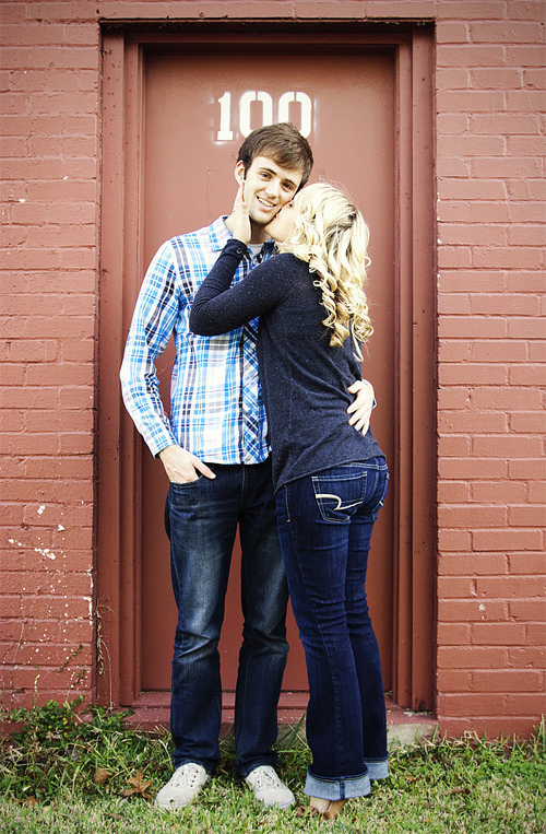 Red door couple engagement photography
