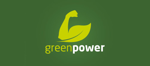 Green muscle arm leaf logo