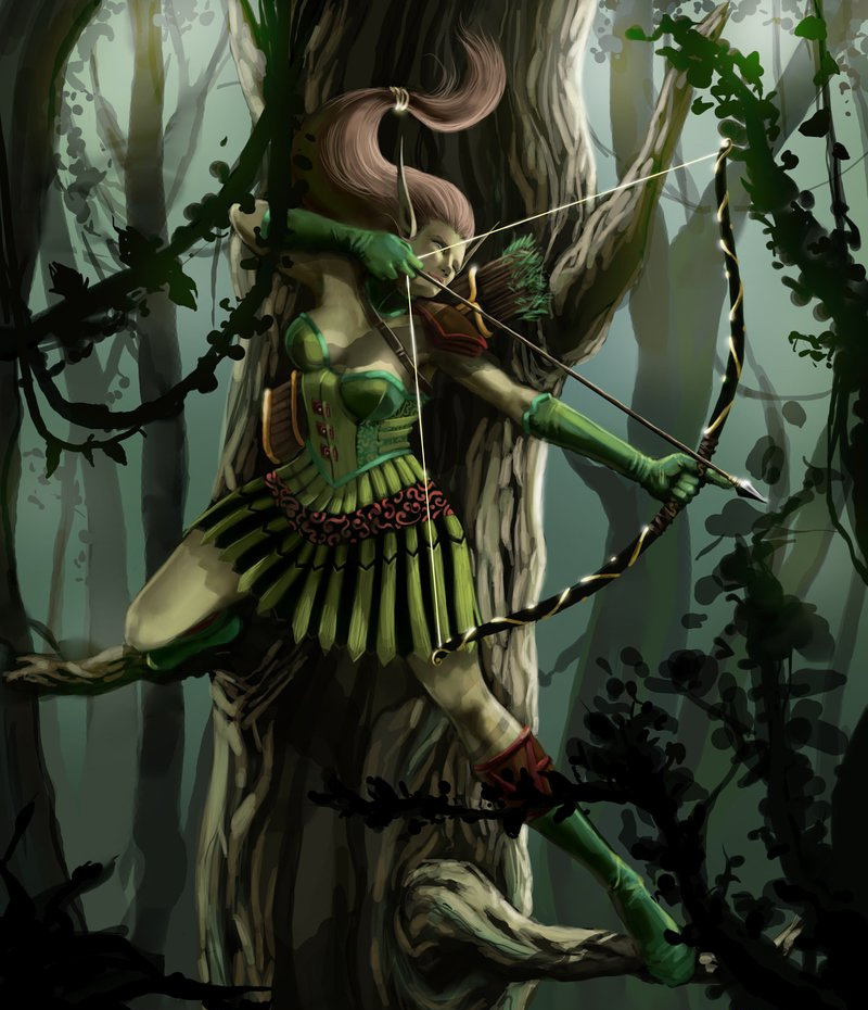 elf green female archer illustrations artworks drawings