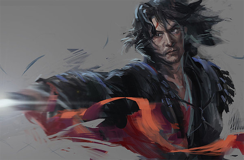 Long hair swordsman artworks illustrations