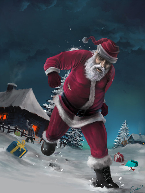 Running santa claus christmas artworks illustrations