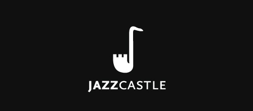 Jazz saxophone castle logo