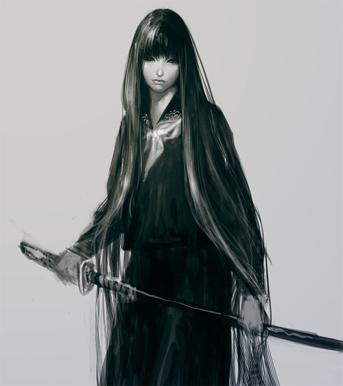 Japanese uniform girl swordsman artworks illustrations