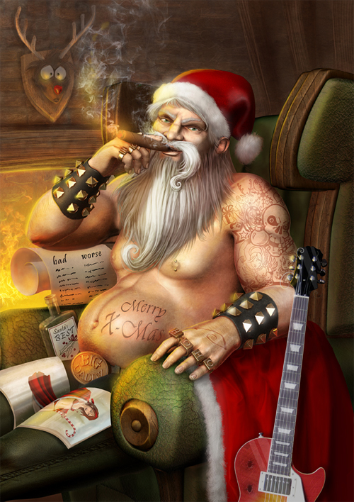 Rocker santa claus christmas artworks illustrations