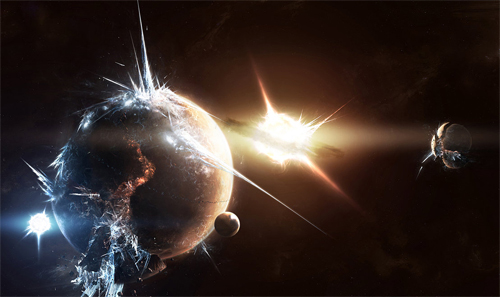 Exploding planet end world illustrations