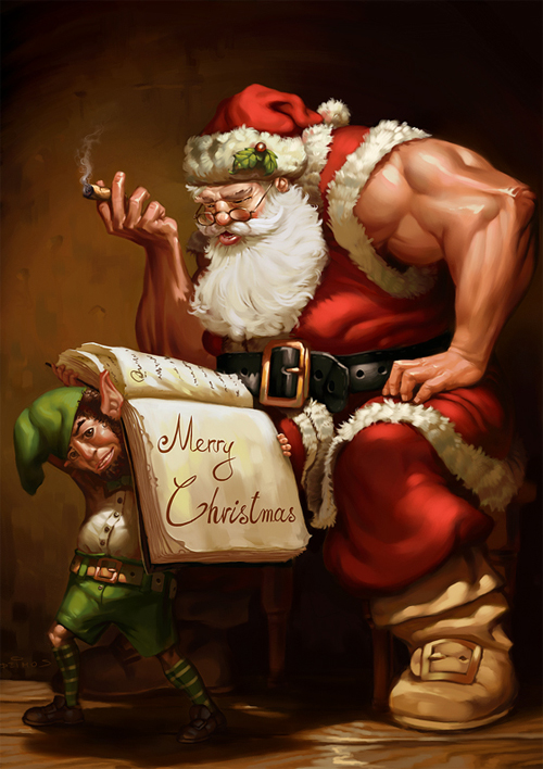 Muscles santa claus christmas artworks illustrations