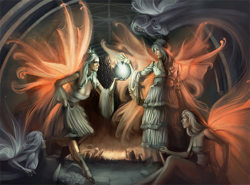 Orange wing fairy illustrations artworks