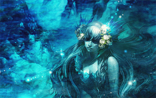 Sad blue mermaid illustrations artworks