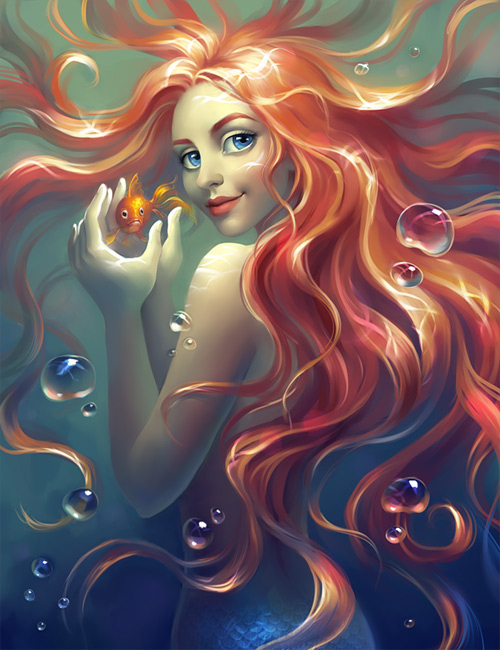 Red hair mermaid illustrations artworks