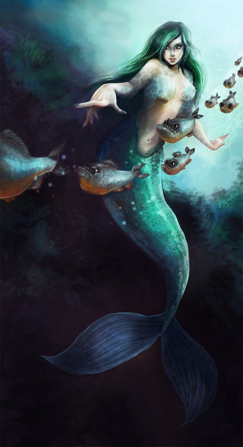 Green mermaid illustrations artworks