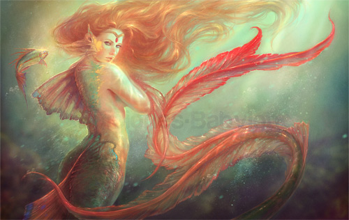 Orange mermaid illustrations artworks