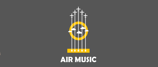 Guitar music airplane logos design