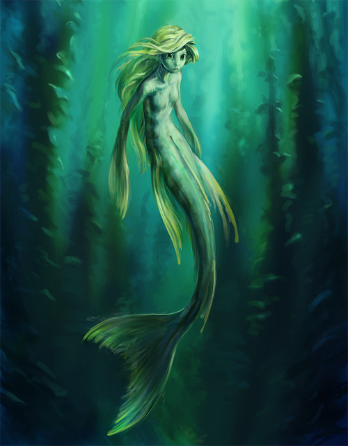 Green mermaid illustrations artworks