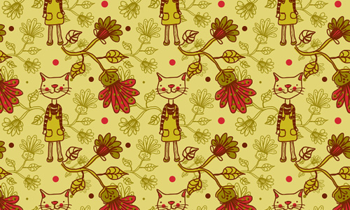 Cat flower free animal repeat seamless pattern