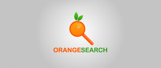 Magnifying glass search orange logo design