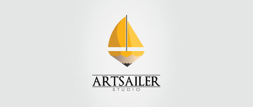 Pencil boat logos design
