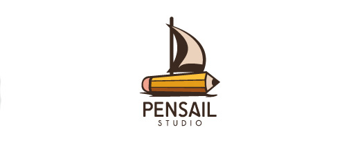 Cute pencil boat logos design