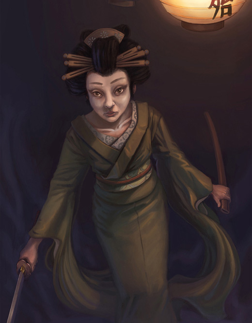 Old geisha artwork illustration