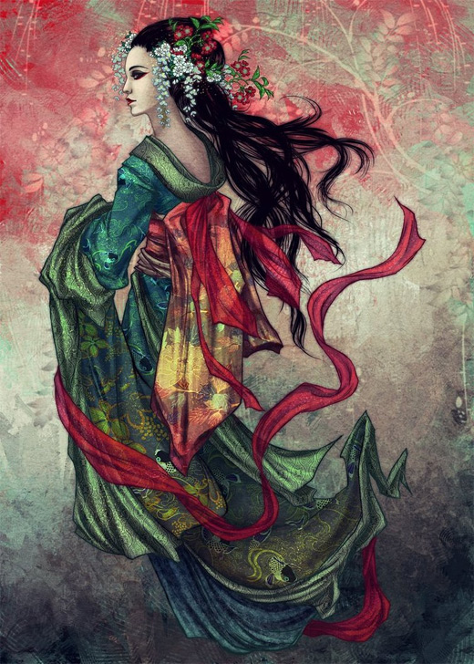 Realistic geisha artwork illustration