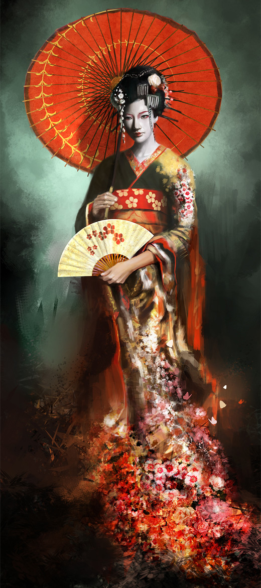 Stunning flower beautiful geisha artwork illustration