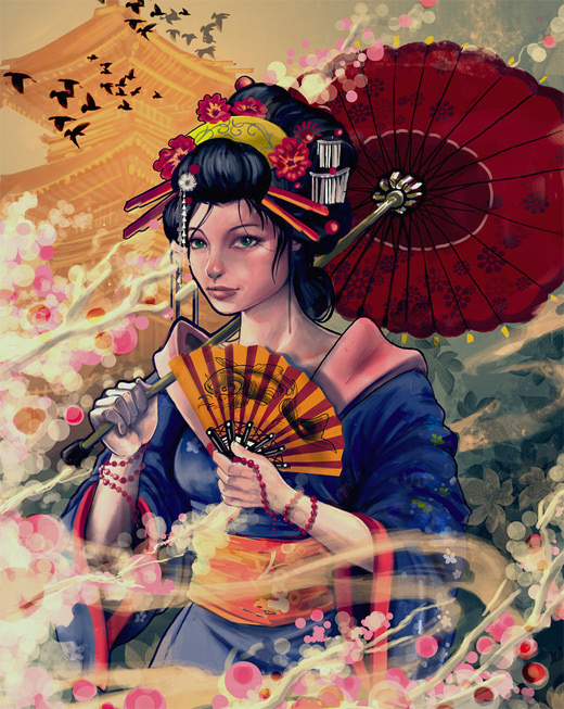 Painting airbrush geisha artwork illustration