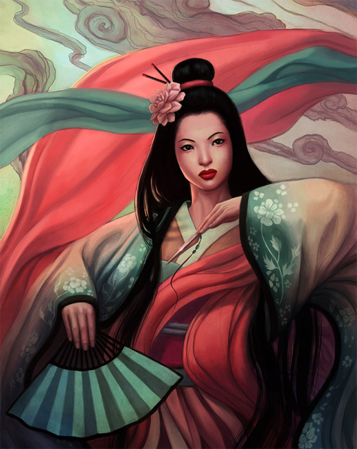 Amazing geisha artwork illustration