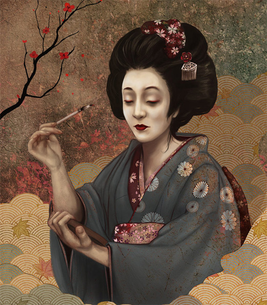 Painting geisha artwork illustration