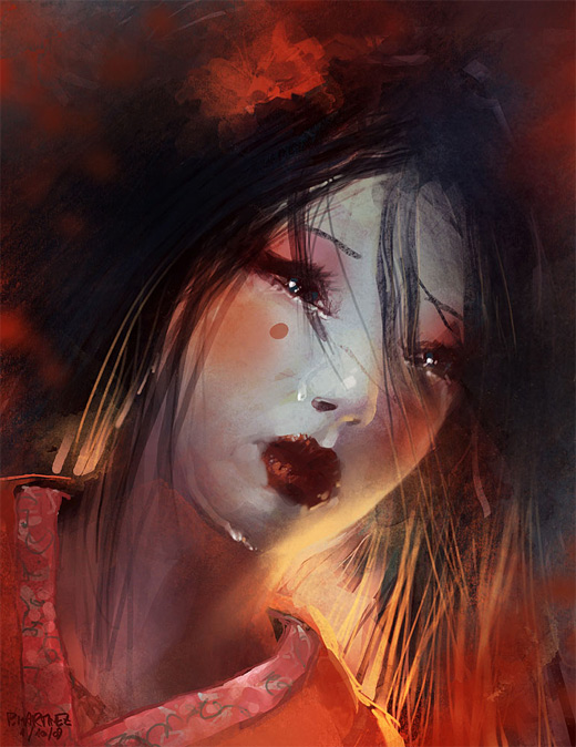Crying geisha artwork illustration