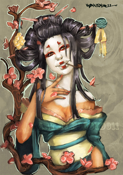 Lovely geisha artwork illustration