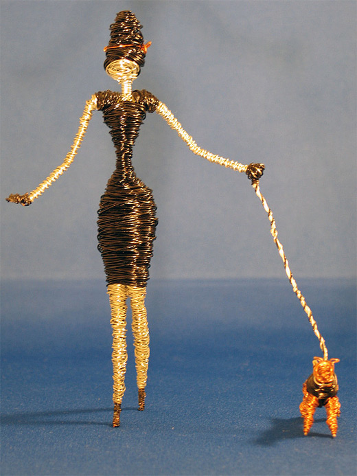 Woman dog wire sculpture