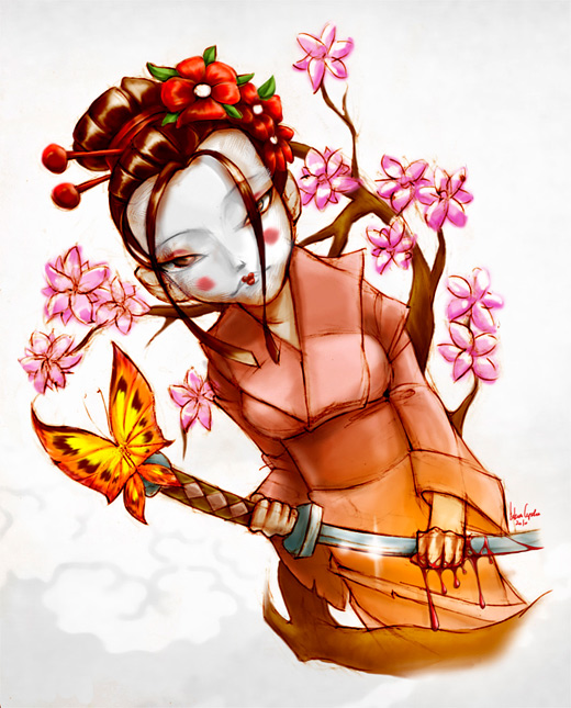 Drawing geisha artwork illustration