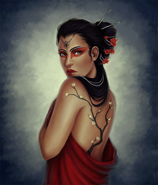 Sexy lovely geisha artwork illustration