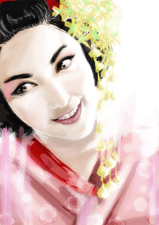 Pink beautiful lovely geisha artwork illustration