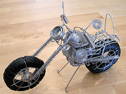 motorcycle wire sculpture
