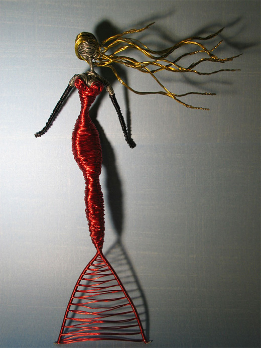 Red mermaid wire sculpture