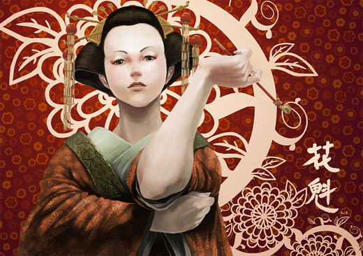 Artistic geisha artwork illustration