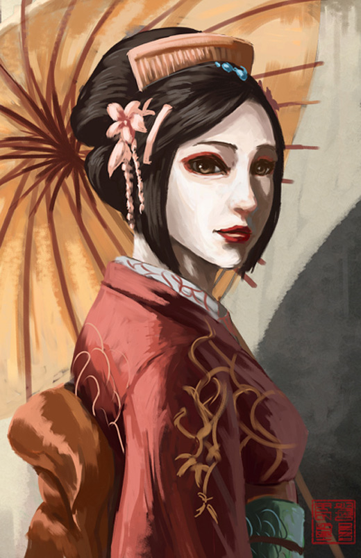 Painting geisha artwork illustration